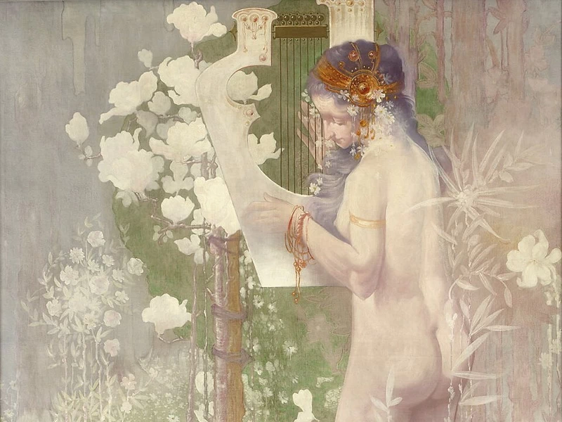 1884-Maurice Langaskens - Nudo con arpa (1907)